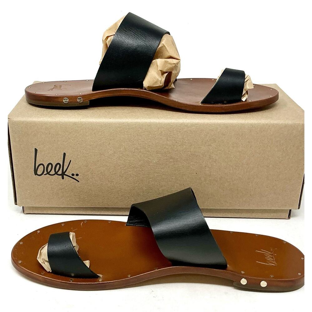 Beek Finch Toe Ring Flat Black Leather Sandals Size 9 NIB - Picture 4 of 9